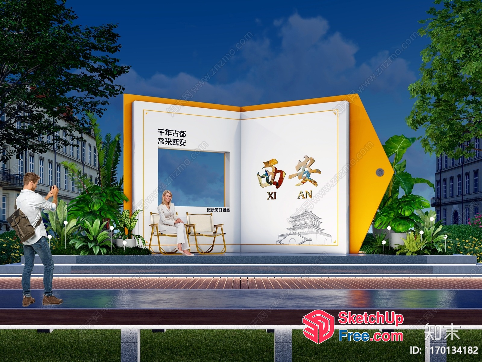 Outdoor Stage With Asian-Inspired Decor 3D SketchUp File