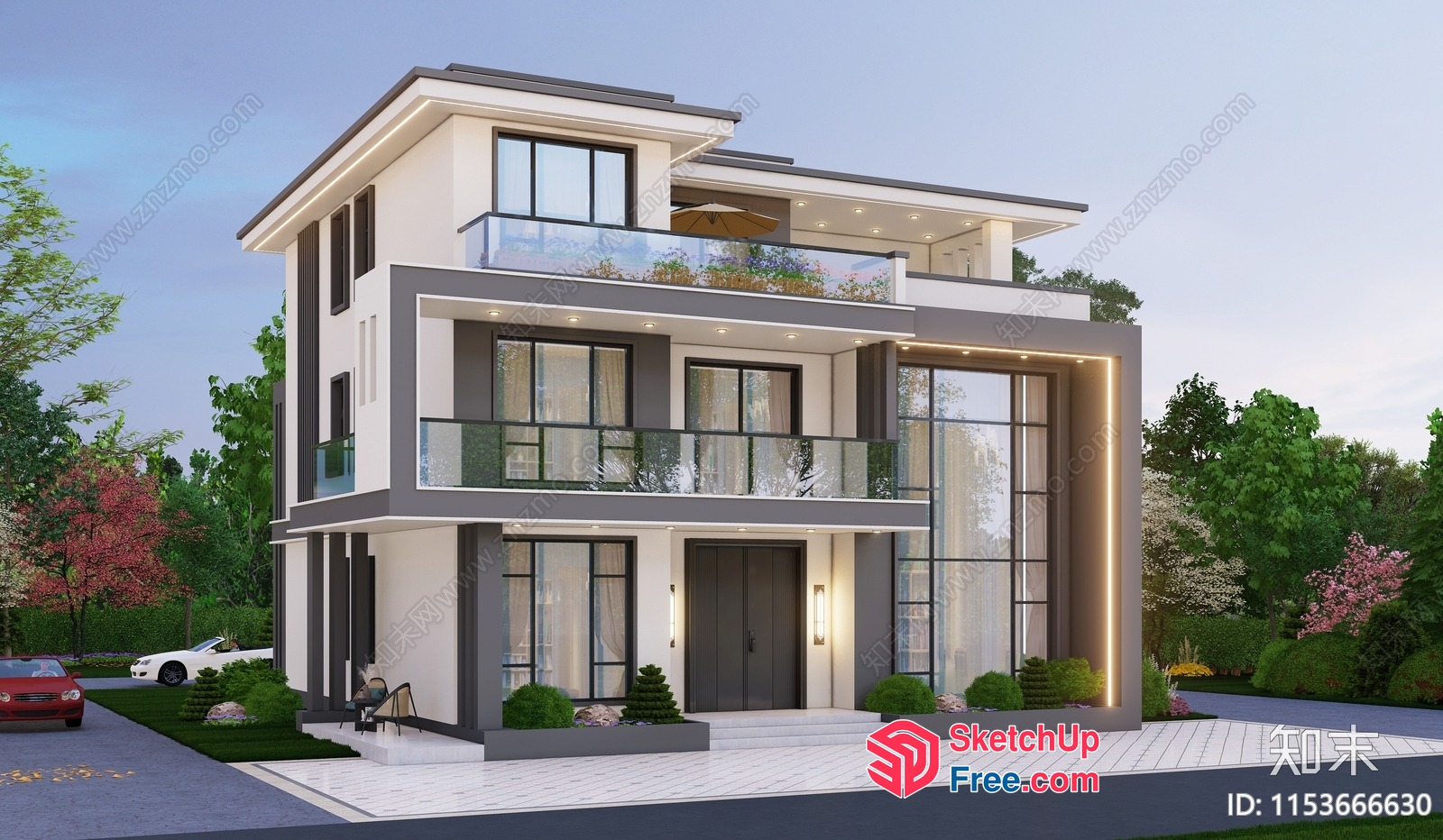 Modern Villa With Balcony And Stairway 3D SketchUp File