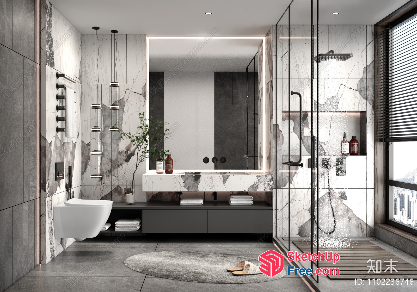 Modern Bathroom With Sleek Glass Shower And White Sink 3D SketchUp File