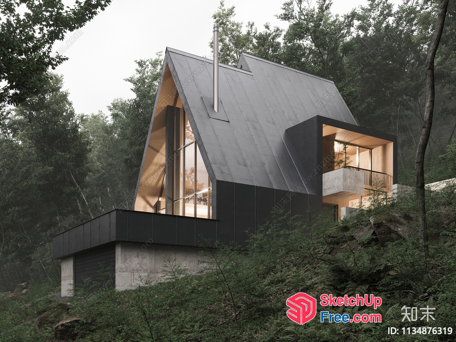 A-Frame House With Modern Design And Large Windows 3D SketchUp File