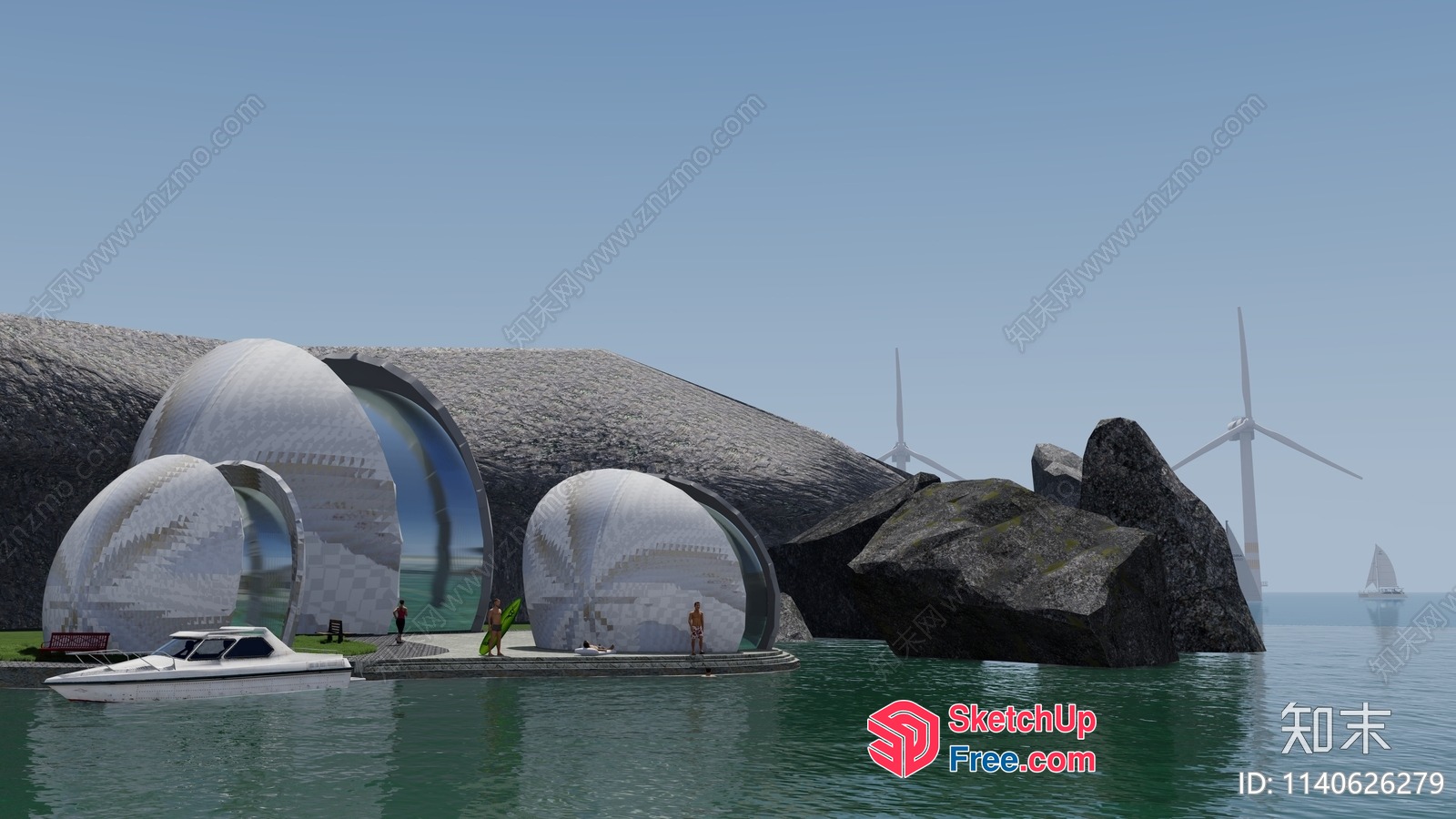 Futuristic Waterfront Villa With Unique Dome Design 3D SketchUp File