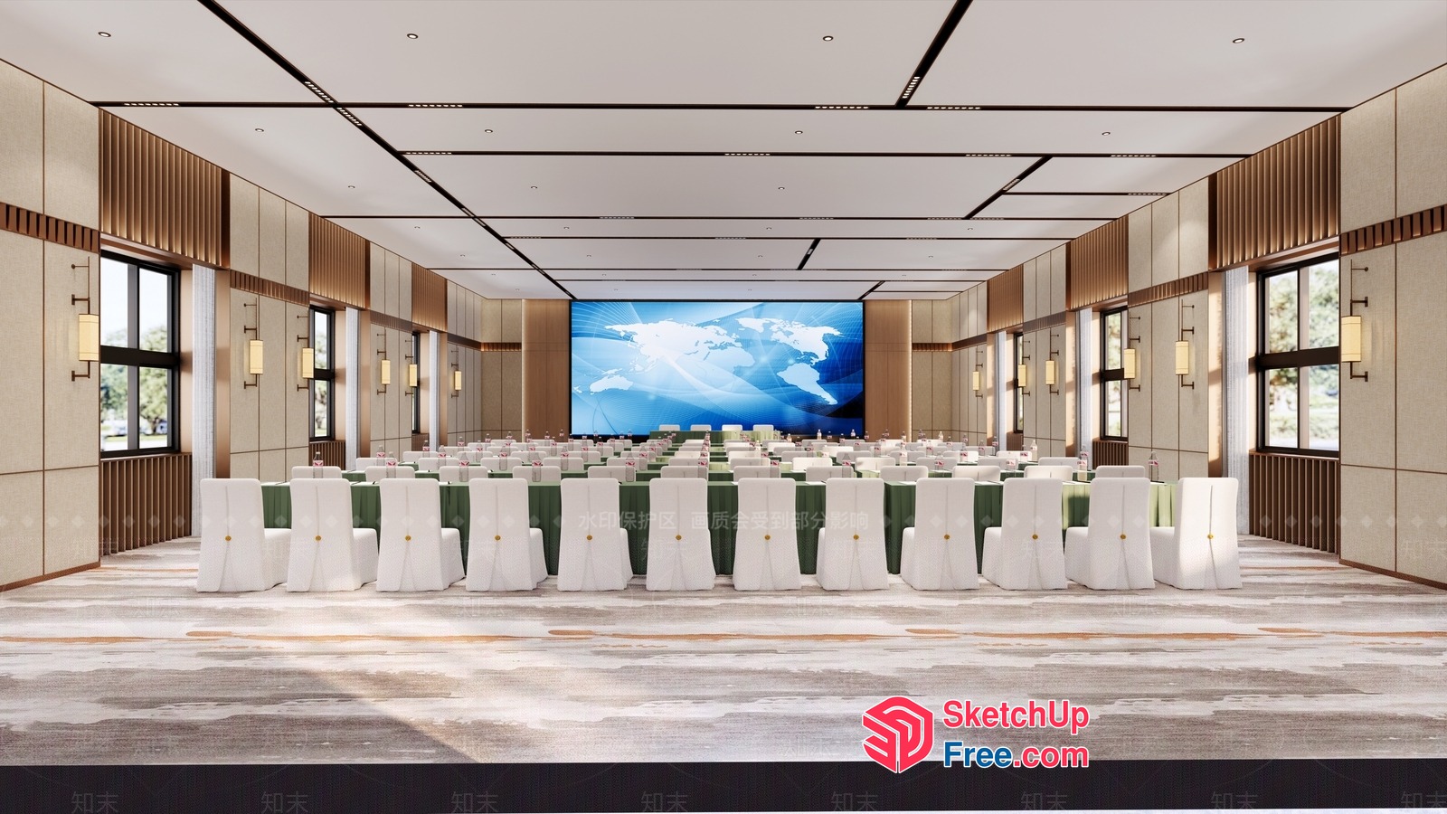 Elegant Conference Room With World Map Projection 3D SketchUp File