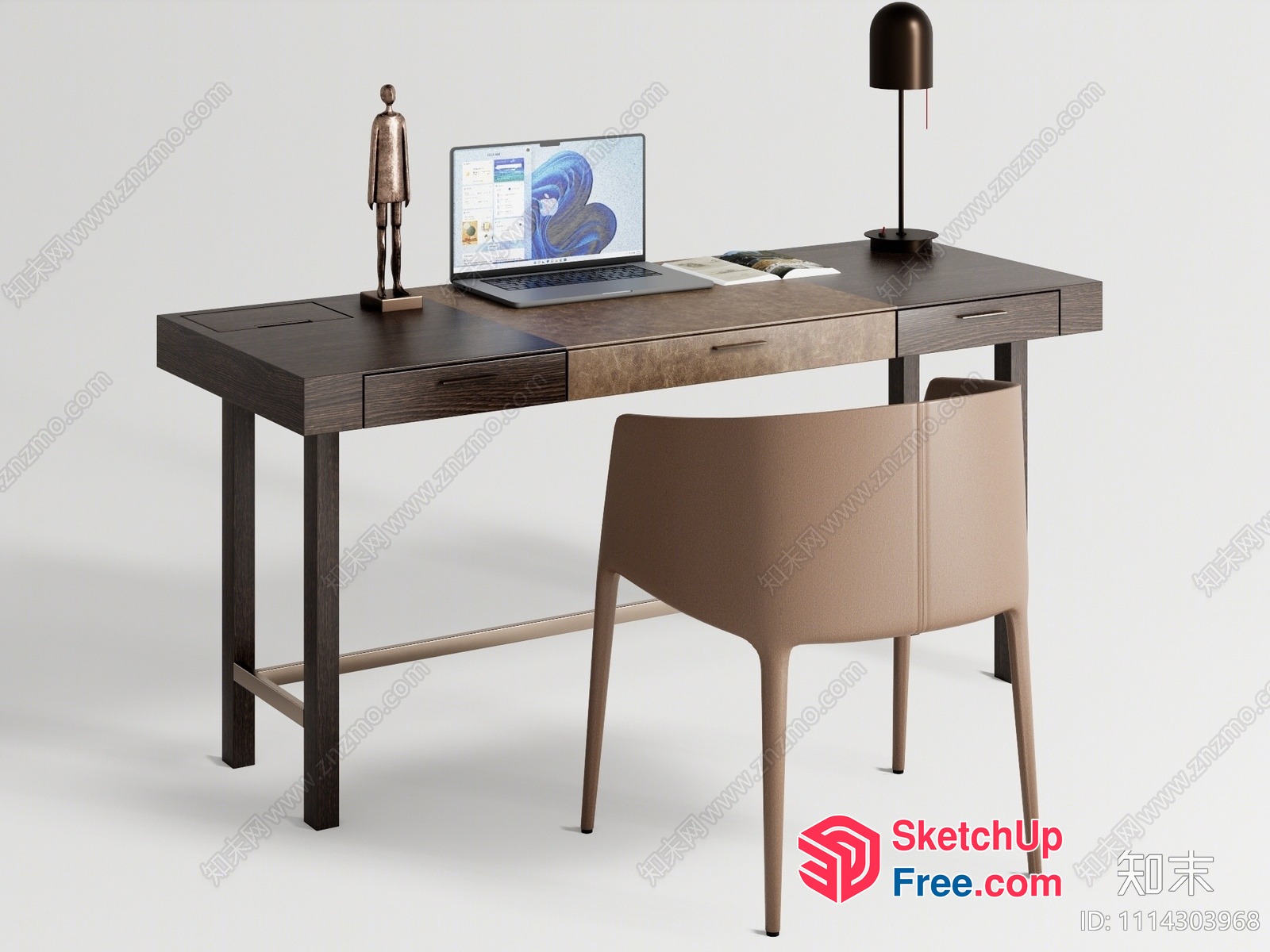 Minimalist Office Desk With Laptop And Accessories 3D SketchUp File