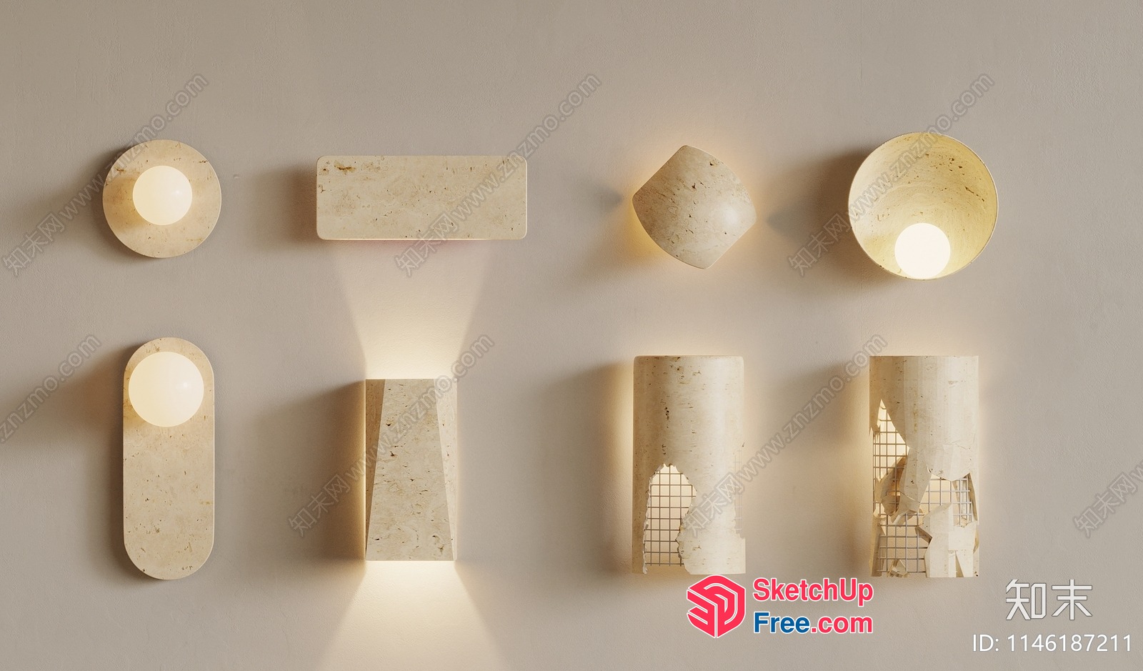 Modern Stone Wall Lights Collection 3D SketchUp File