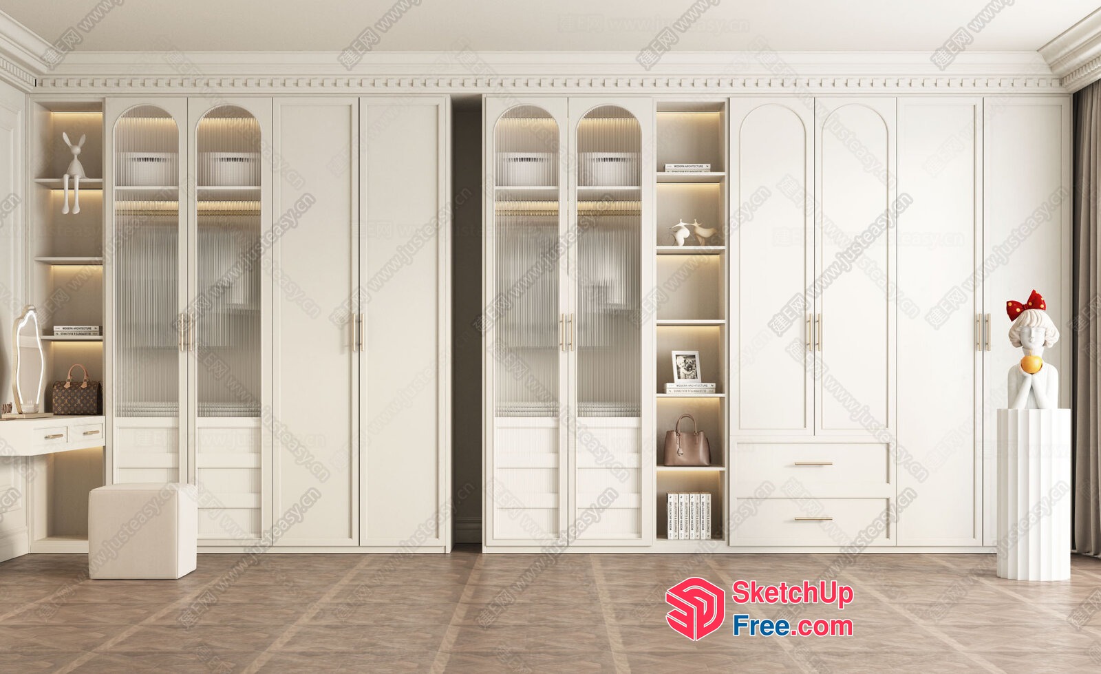 Elegant White Wardrobe With Built-In Lighting 3D SketchUp File