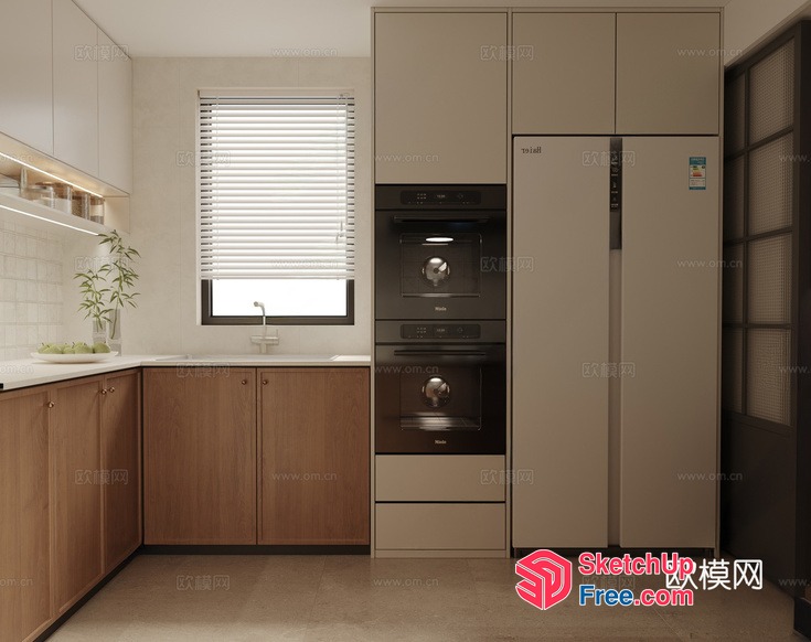 Modern Kitchen With Sleek Appliances And Natural Wood Accents 3D SketchUp File