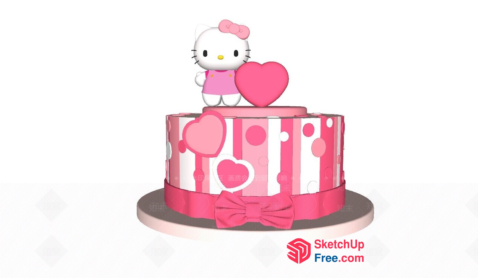 Pink And White Striped Hello Kitty Cake 3D SketchUp File