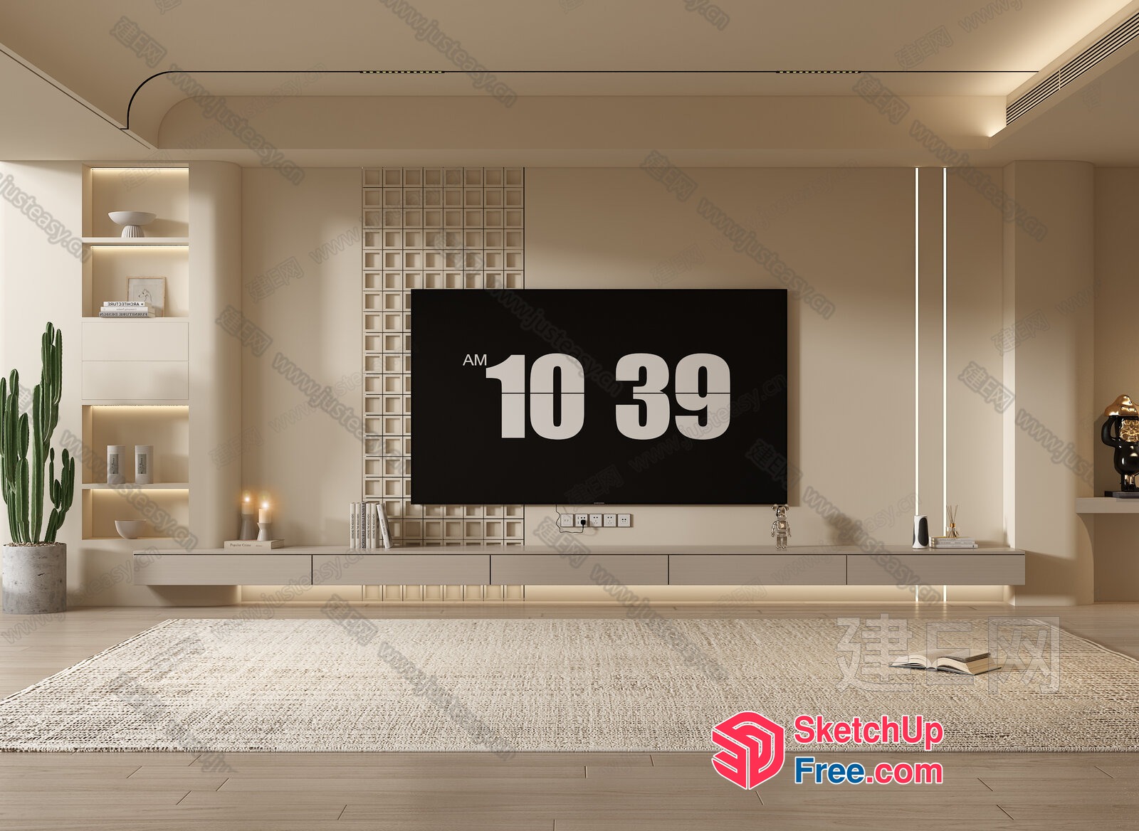 Elegant Living Room With Modern Tv And Decor 3D SketchUp File