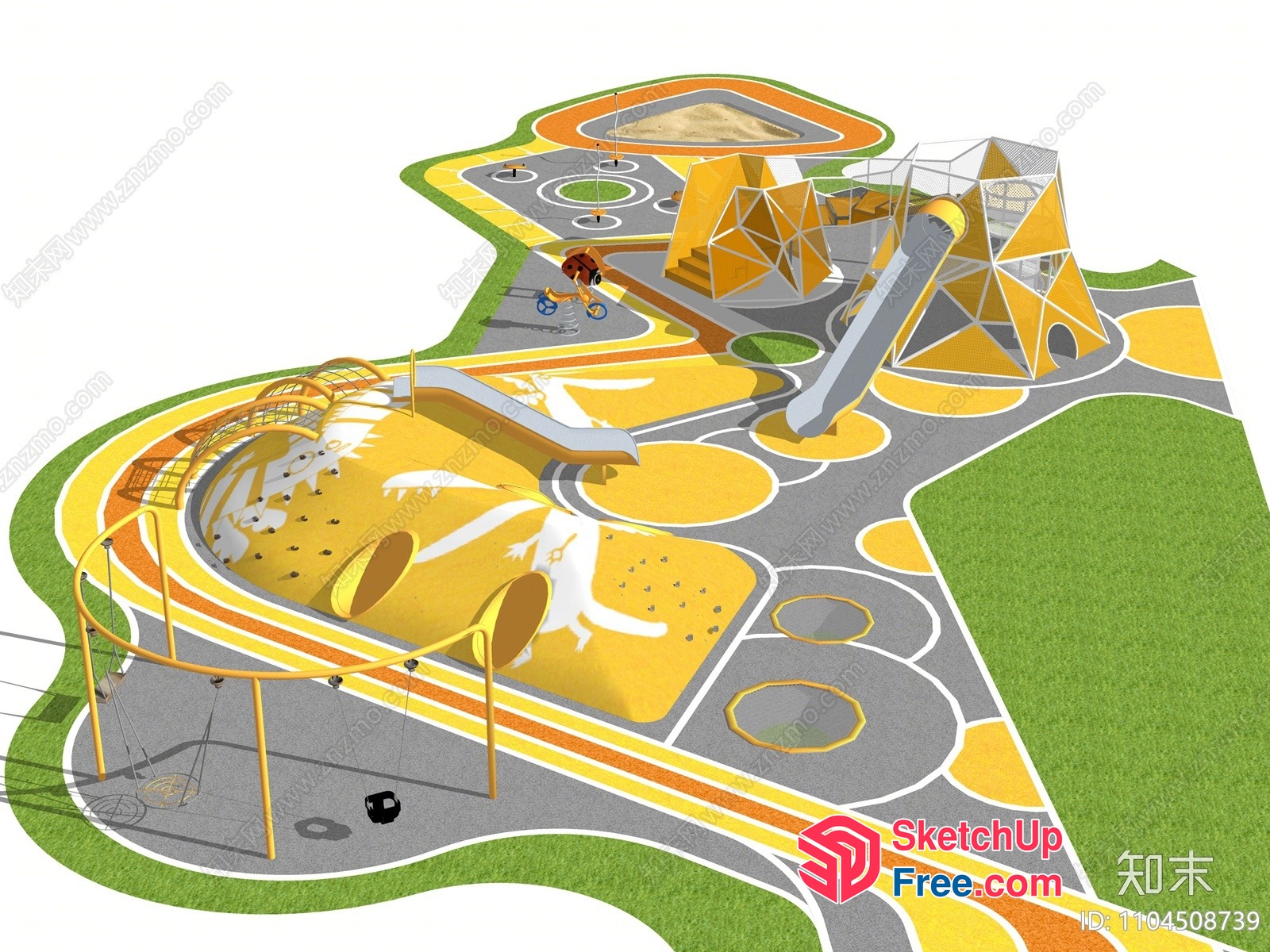 Vibrant Yellow And Gray Playground With Unique Structures 3D SketchUp File
