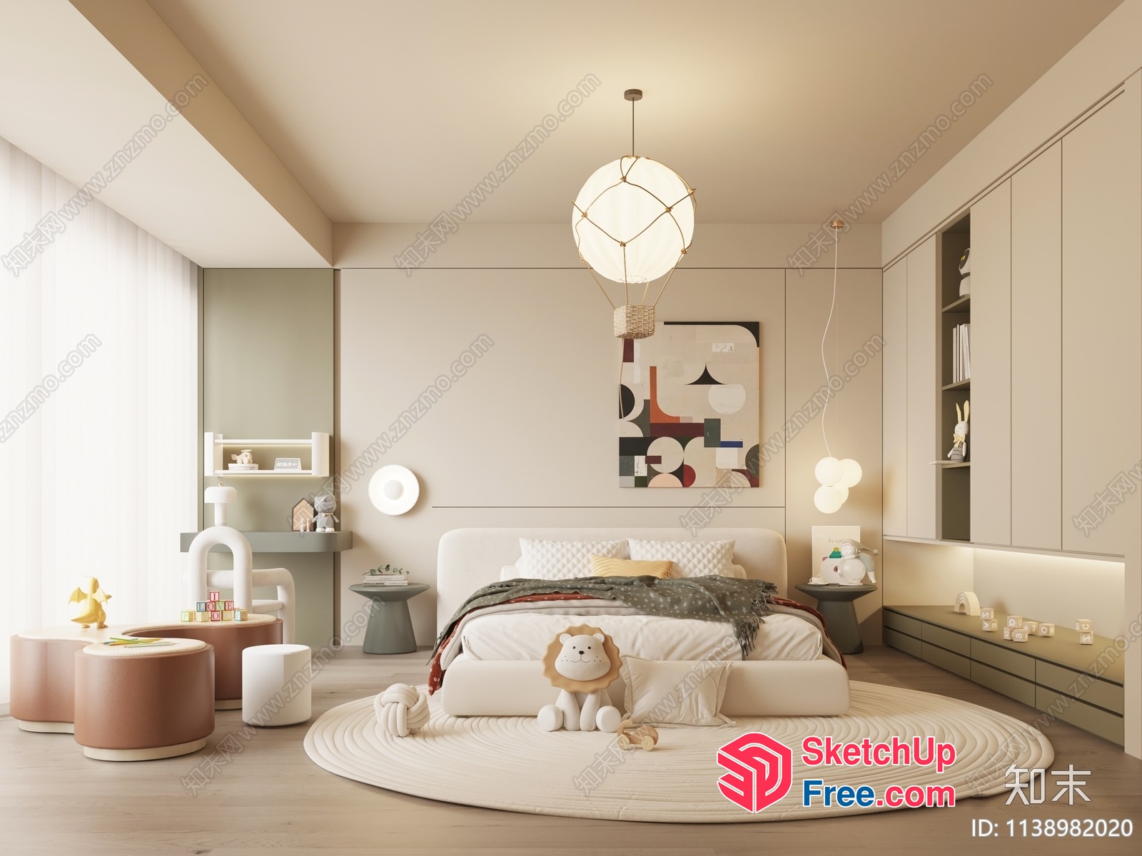 Modern Minimalist Scandinavian Style Bedroom Interior 3D SketchUp File