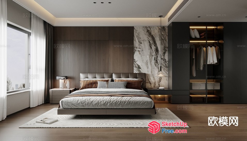 Modern Minimalist Bedroom Design With Sleek Furniture 3D SketchUp File