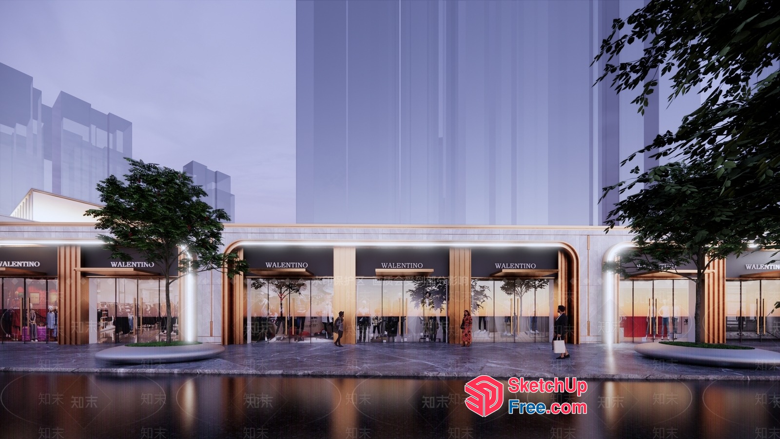 Modern Commercial Street With Elegant Architecture 3D SketchUp File