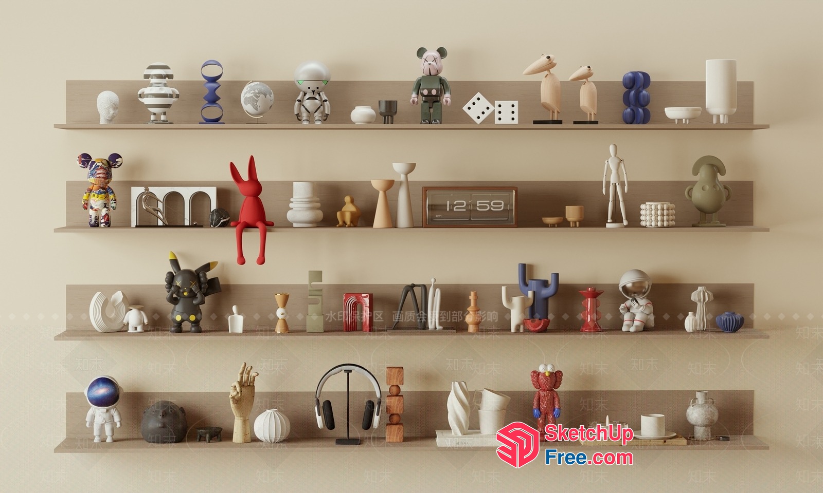 Modern Decorative Shelf With Unique Figurines And Objects 3D SketchUp File