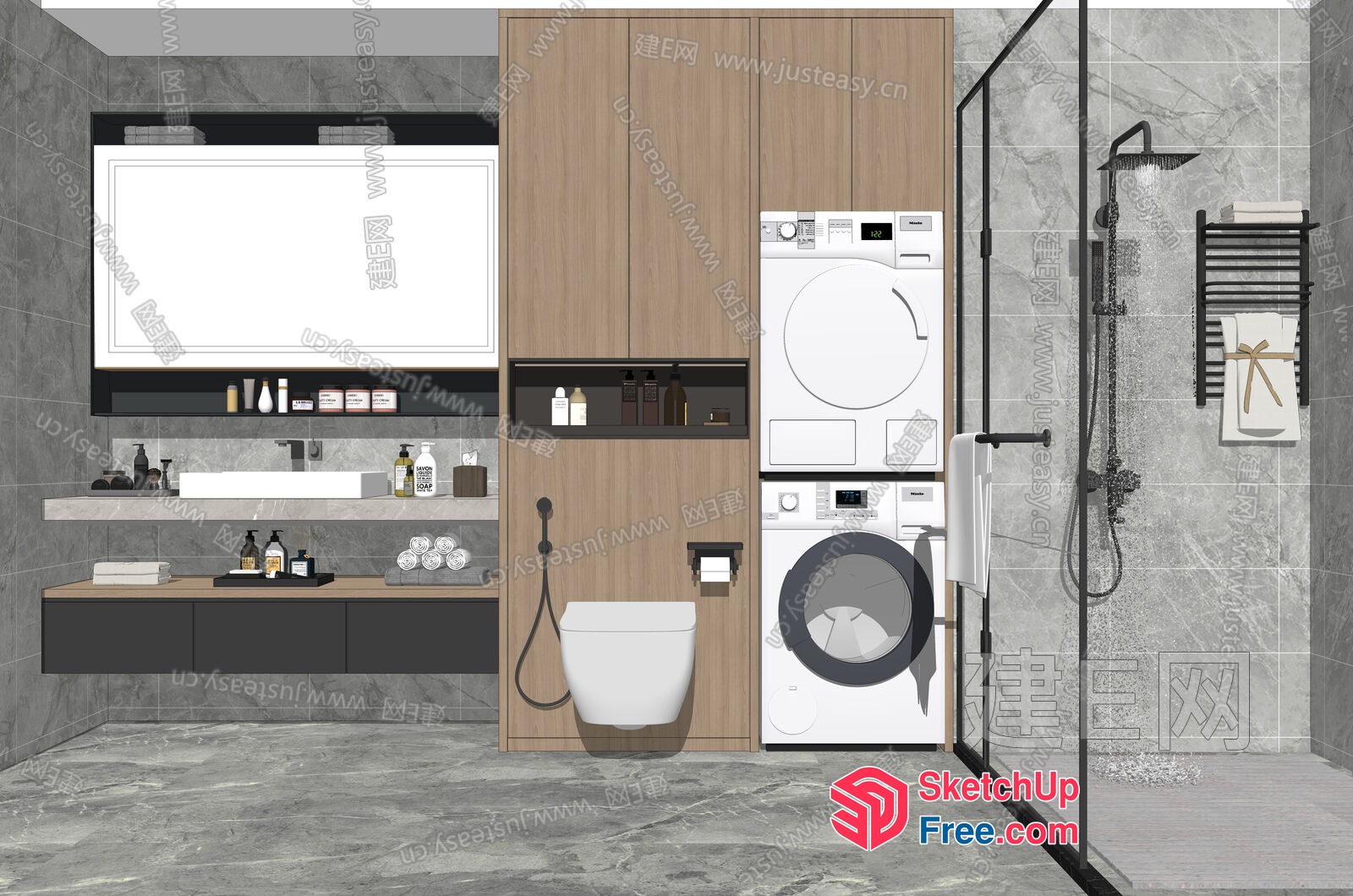Modern Bathroom With Built-In Appliances 3D SketchUp File