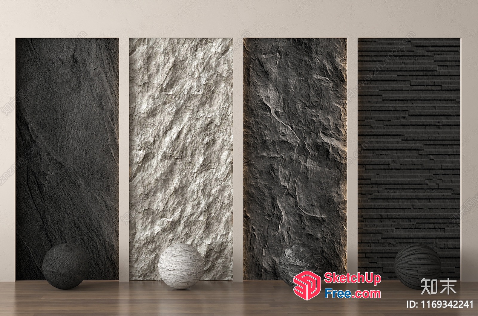 Natural Textured Wall Panels With Decorative Balls 3D SketchUp File