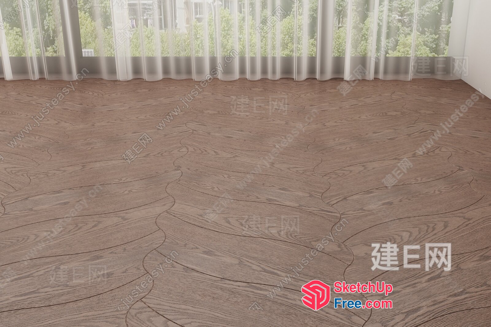 Elegant Wood Floor With Sheer Curtains 3D SketchUp File