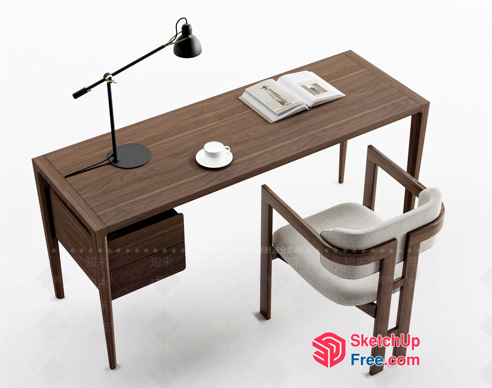 Modern Office Desk With Lamp And Chair 3D SketchUp File