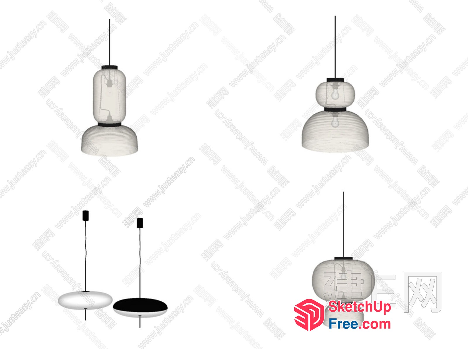 Modern Hanging Light Fixtures With Distinctive Shapes And Textures 3D SketchUp File