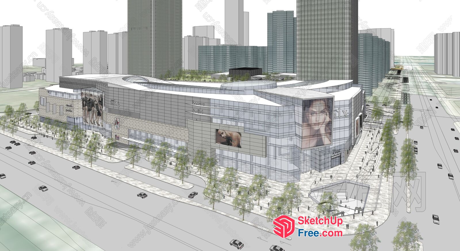 Modern Commercial Street Cladding Building 3D SketchUp File