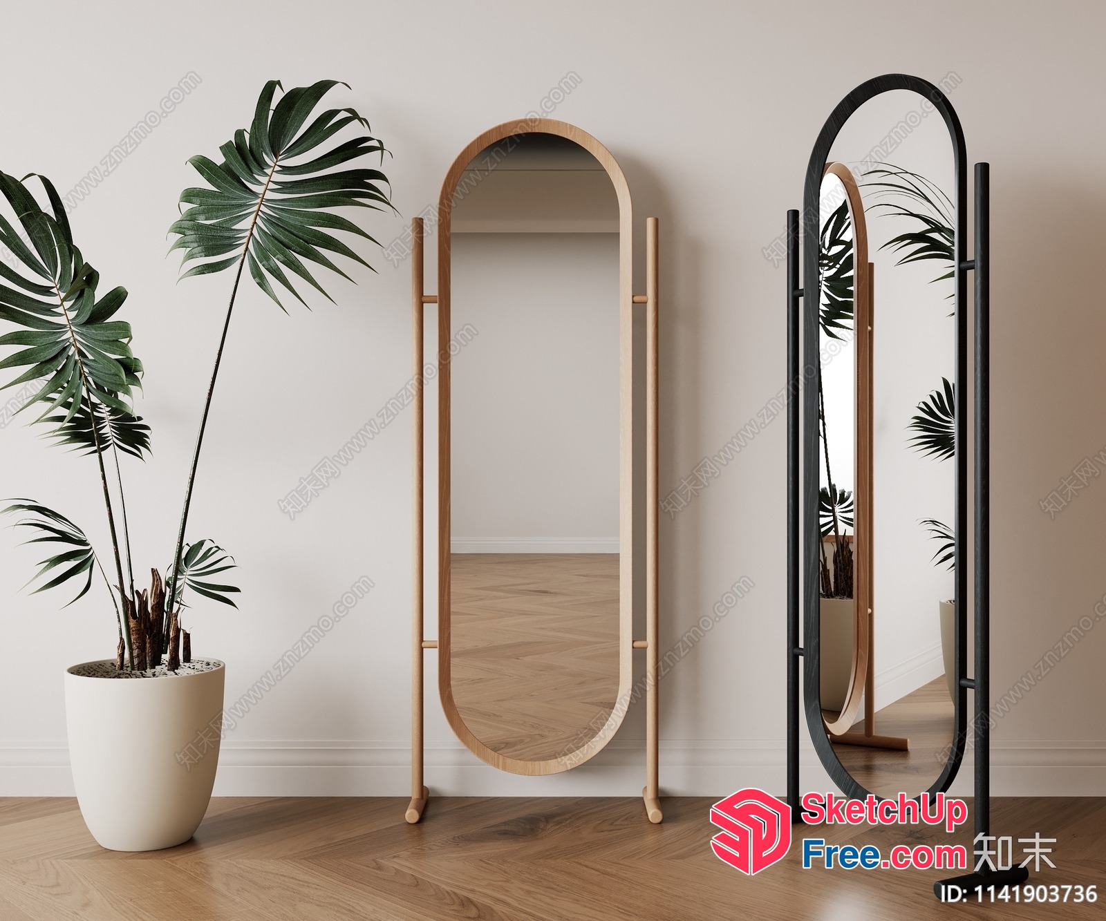 Elegant Wooden And Black Standing Mirrors 3D SketchUp File