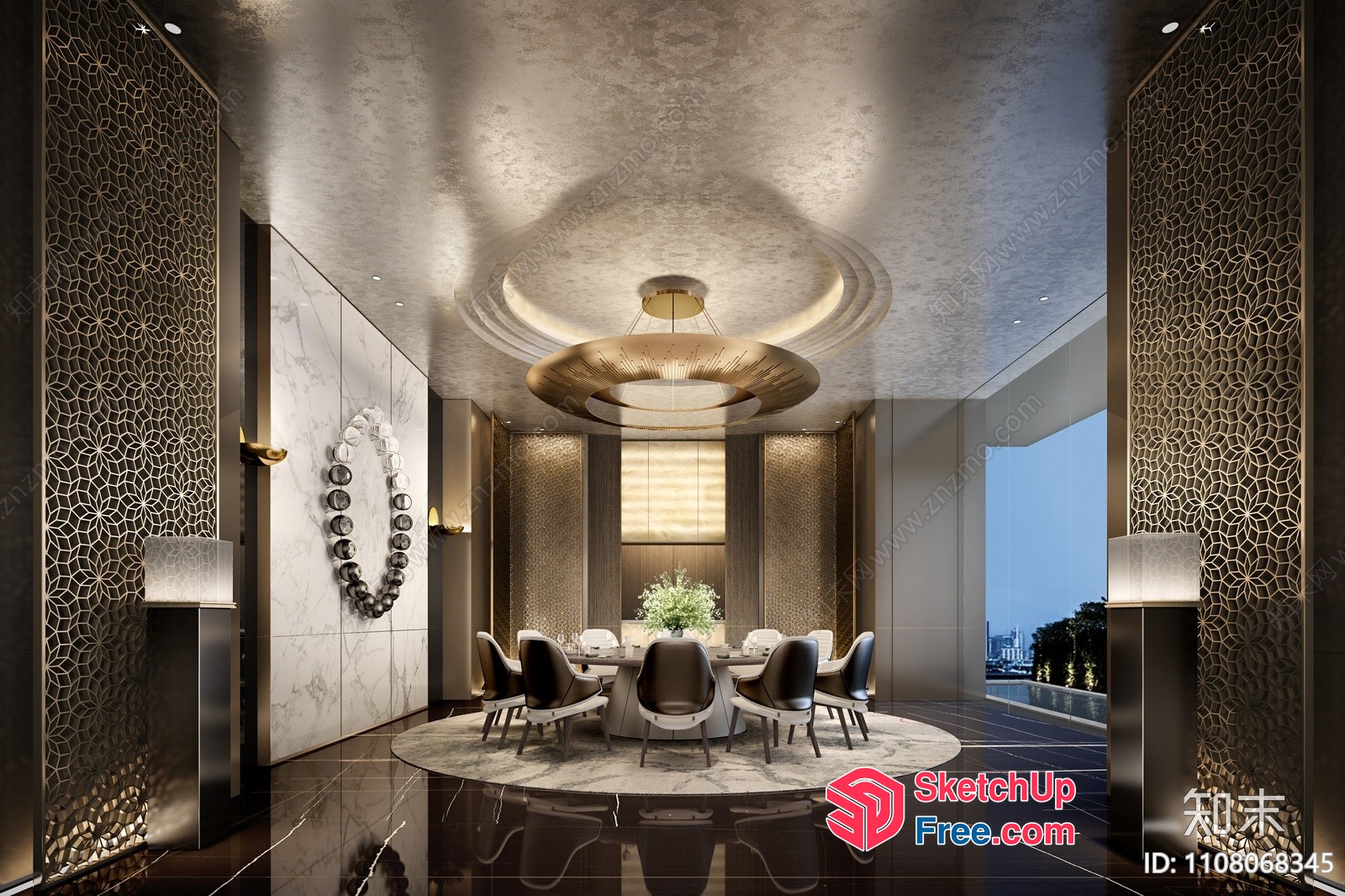 Luxurious Modern Dining Room With Stunning City View 3D SketchUp File