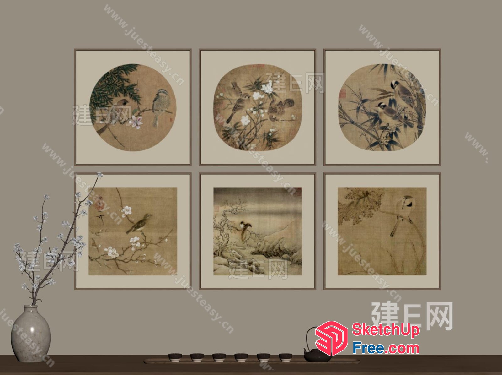 Japanese Style Bird-Themed Wall Art 3D SketchUp File