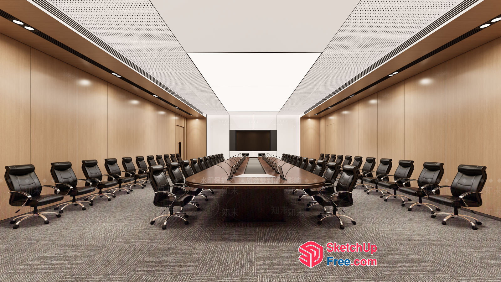 Elegant Conference Room With Long Table And Chairs 3D SketchUp File
