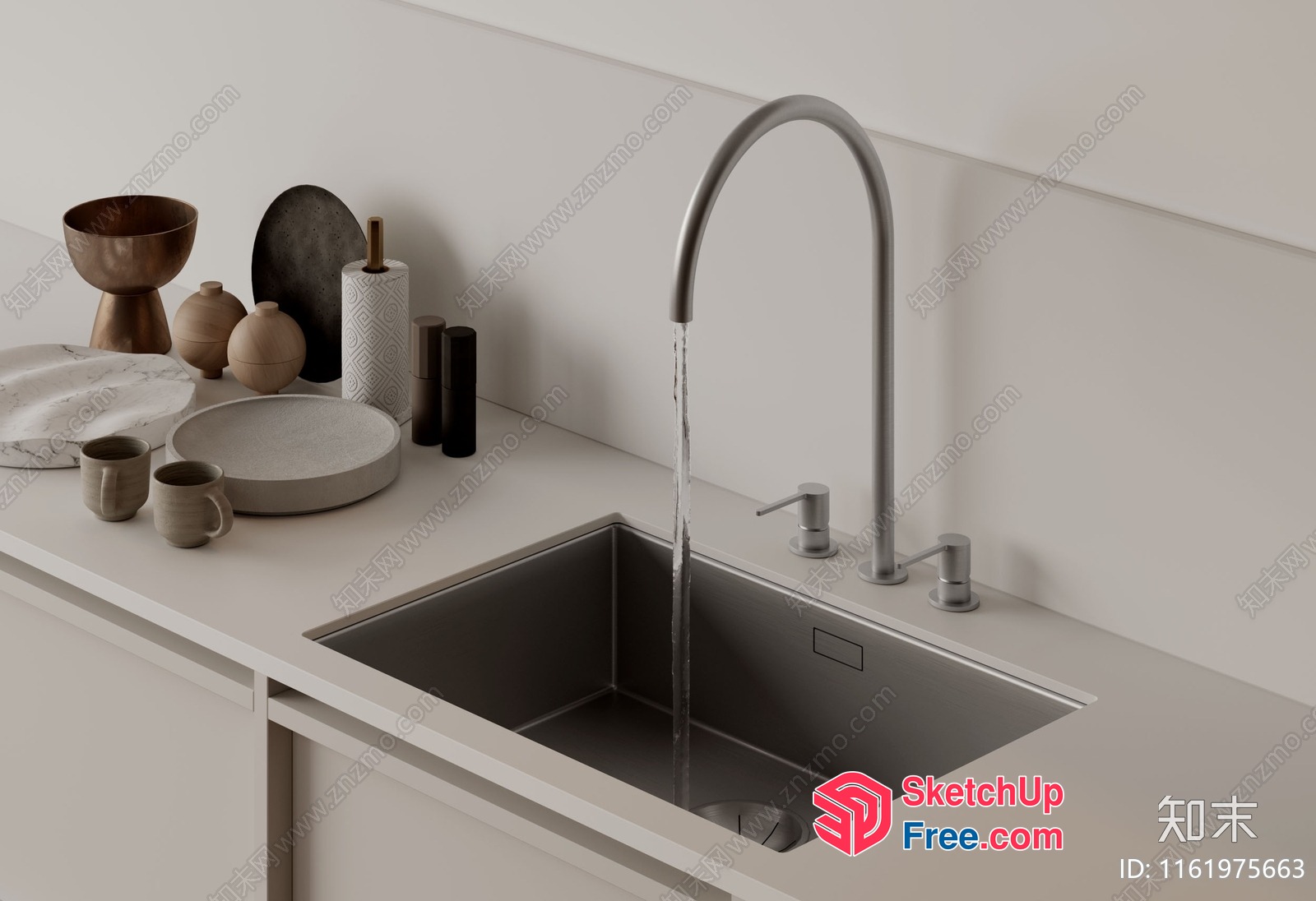Modern Kitchen Sink With Faucet And Accessories 3D SketchUp File