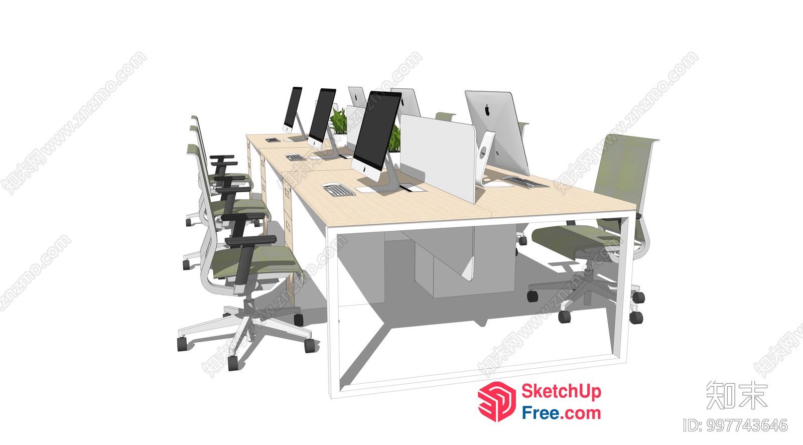 Computer Workstation With Light Wood And White Metal Frame 3D SketchUp File
