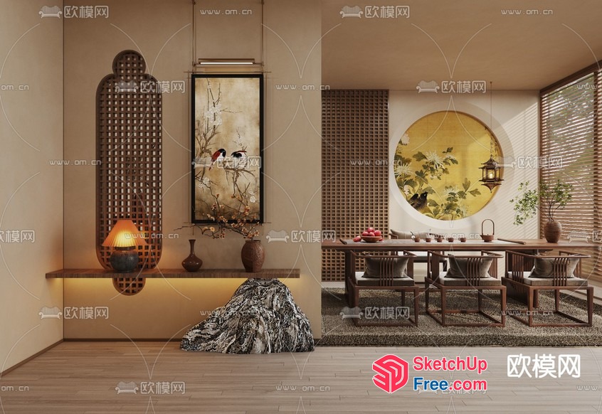 Japanese-Inspired Living Room With Traditional Decor 3D SketchUp File