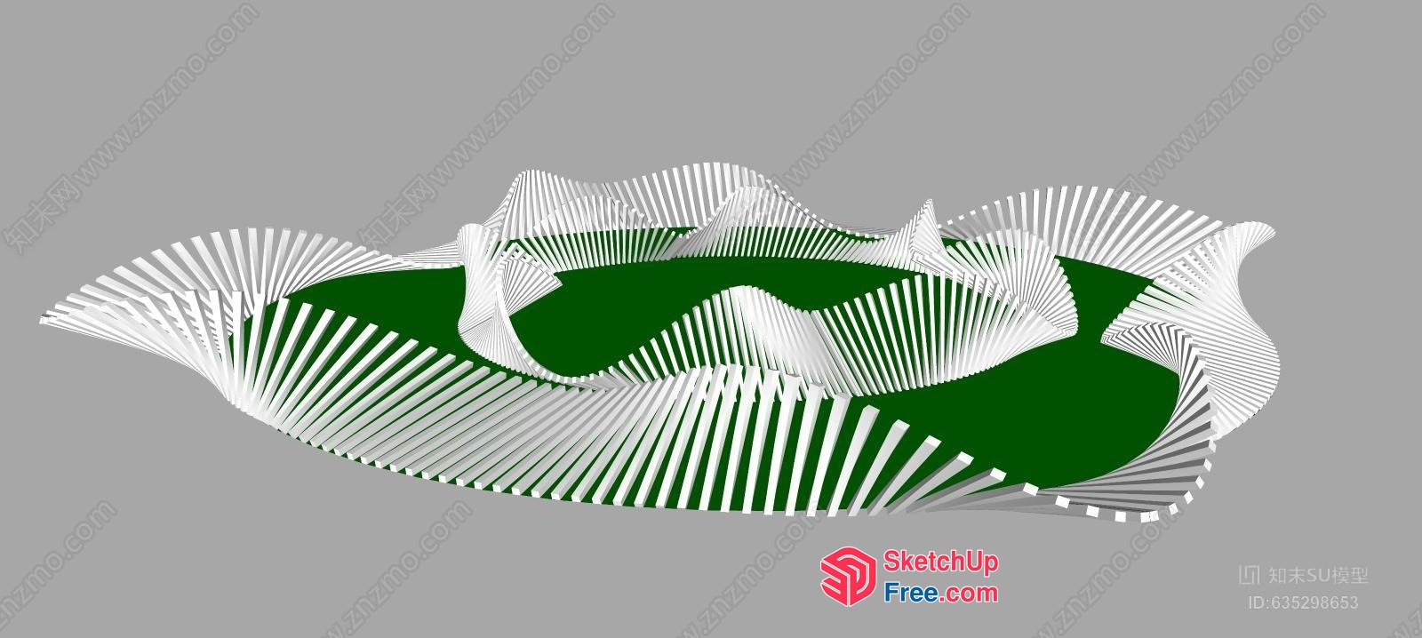 3D Artistic White And Green Leaf Design 3D SketchUp File