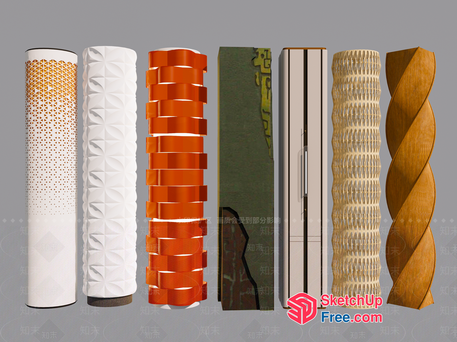 Modern Pillars With Ornate Textures And Patterns 3D SketchUp File