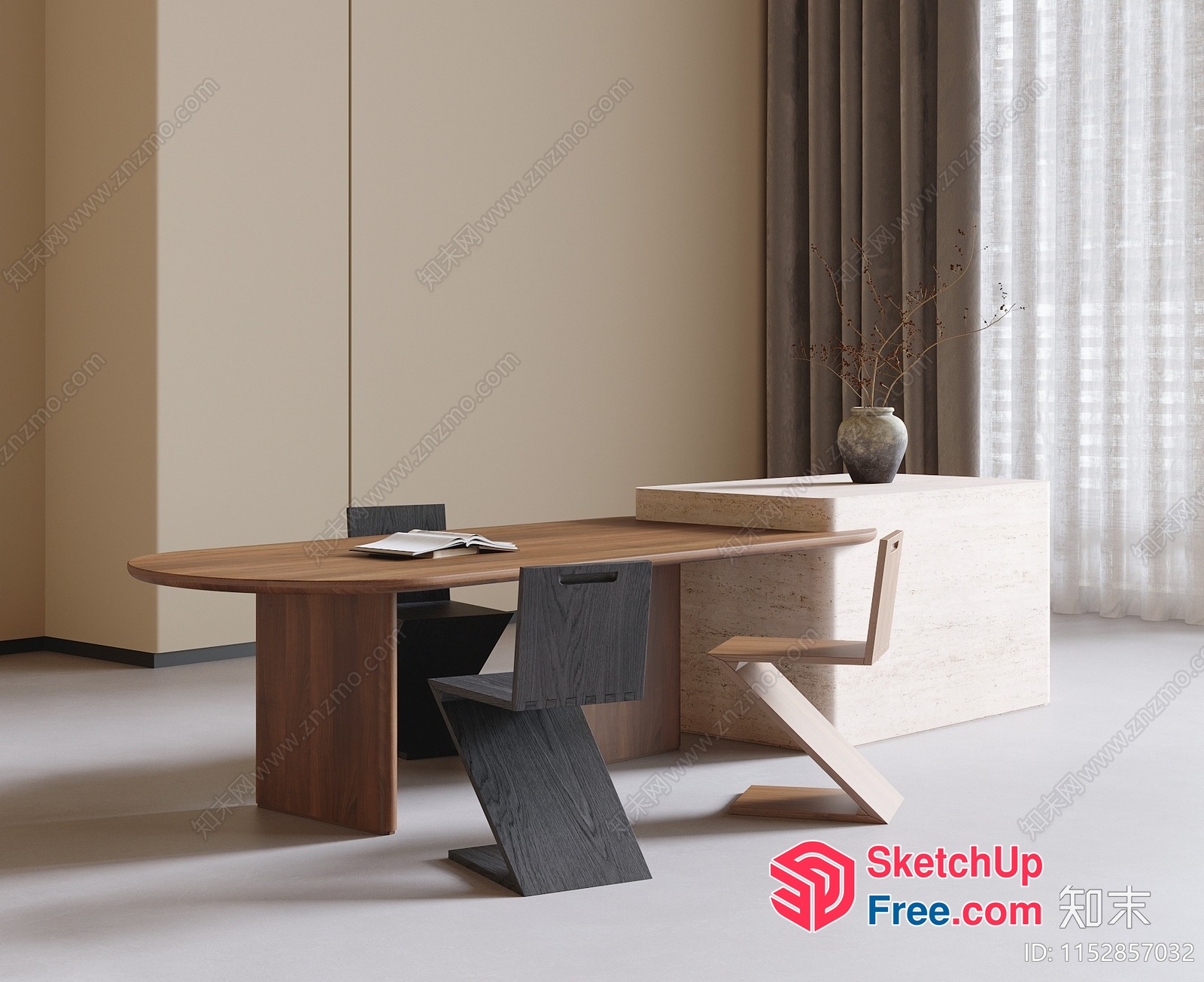 Minimalist Japanese Style Office Interior 3D SketchUp File