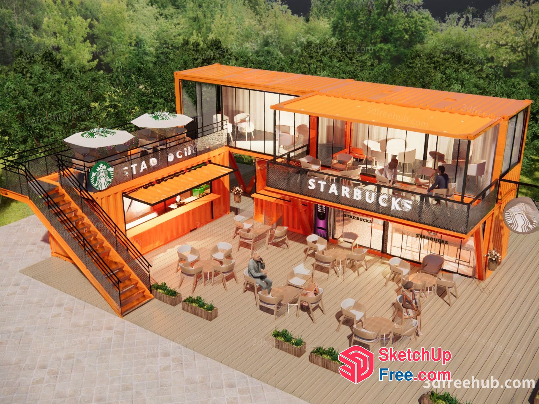 Modern Starbucks Coffee Shop Exterior 3D SketchUp File