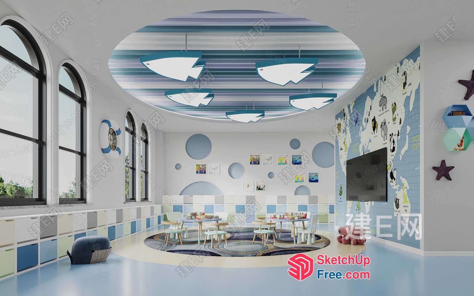 Modern Children'S Playroom With Whimsical Oceanic Decor 3D SketchUp File
