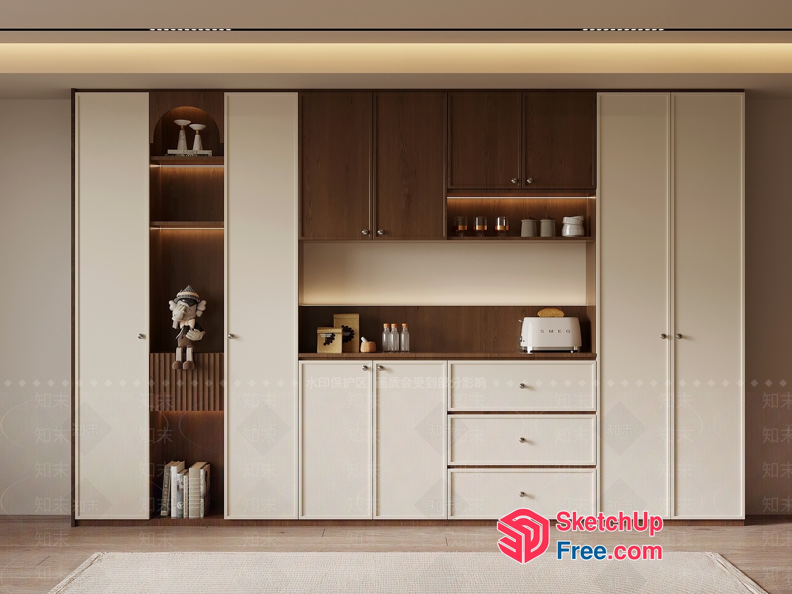 Modern Kitchen Interior With White And Brown Cabinets 3D SketchUp File