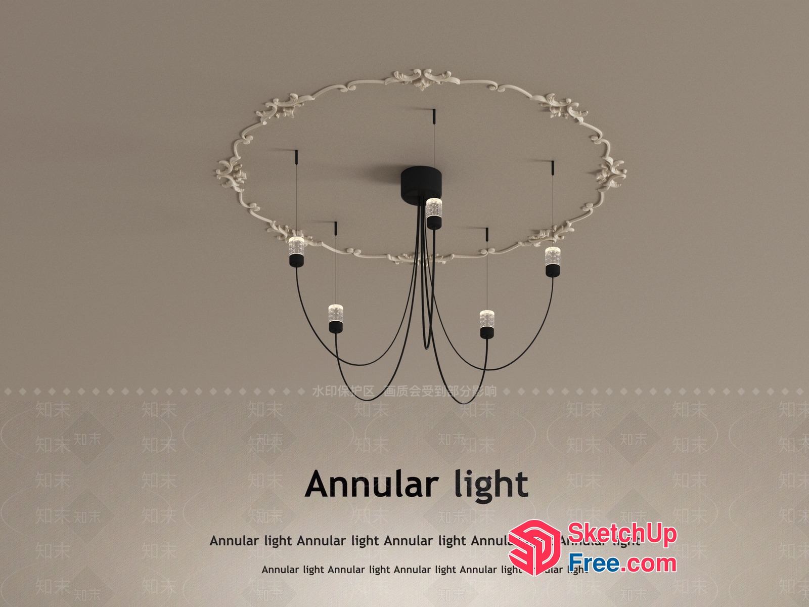 Ornate Ceiling Fixture With Hanging Lights 3D SketchUp File