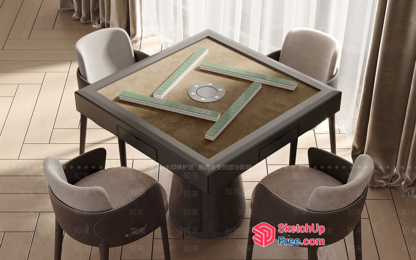Modern Mahjong Table With Elegant Chairs 3D SketchUp File