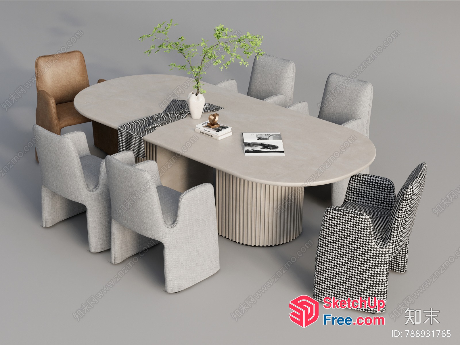 Modern Dining Table Set With Various Chairs 3D SketchUp File