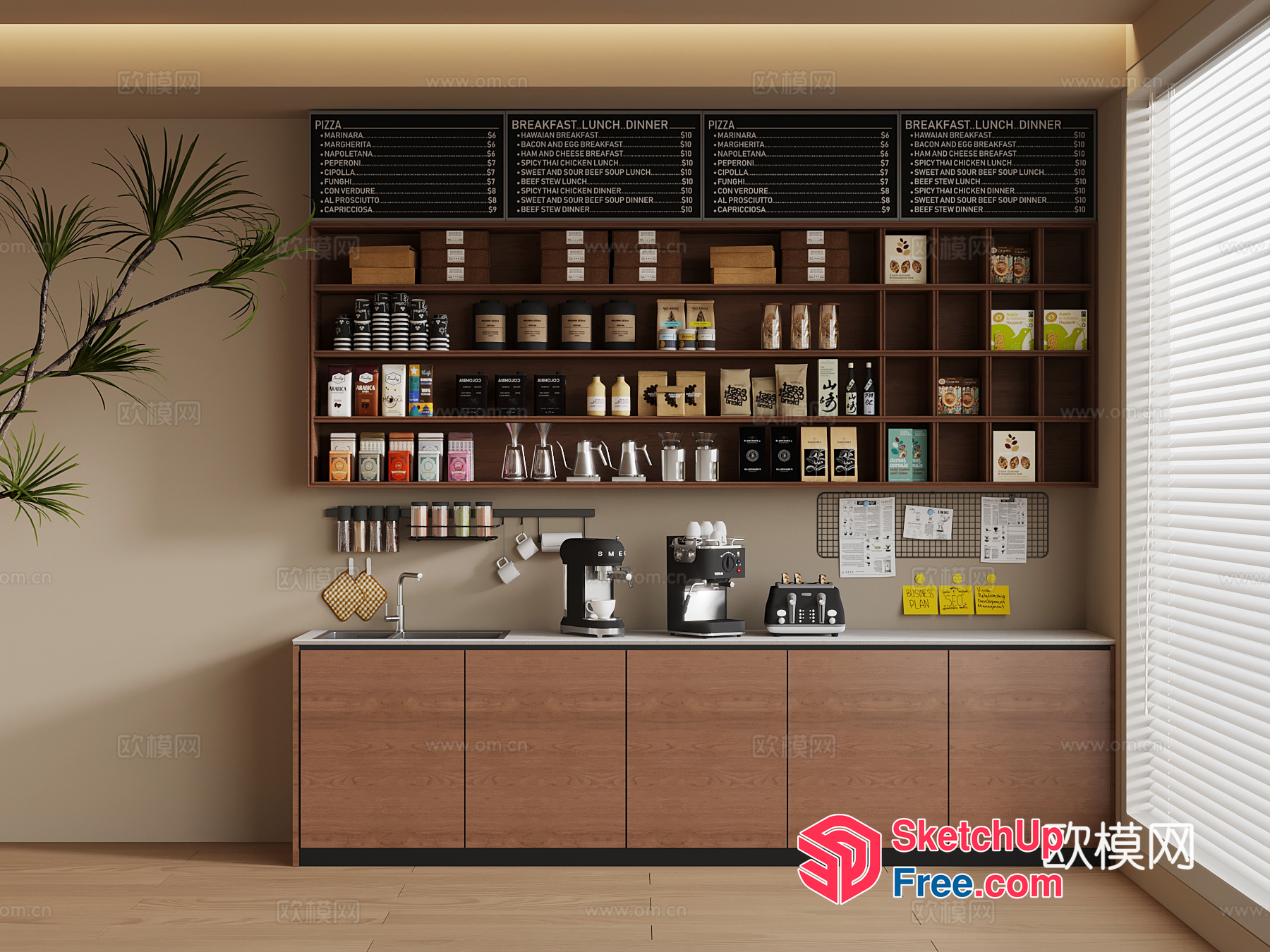 Modern Coffee Shop Interior With Sleek Furniture And Natural Light 3D SketchUp File