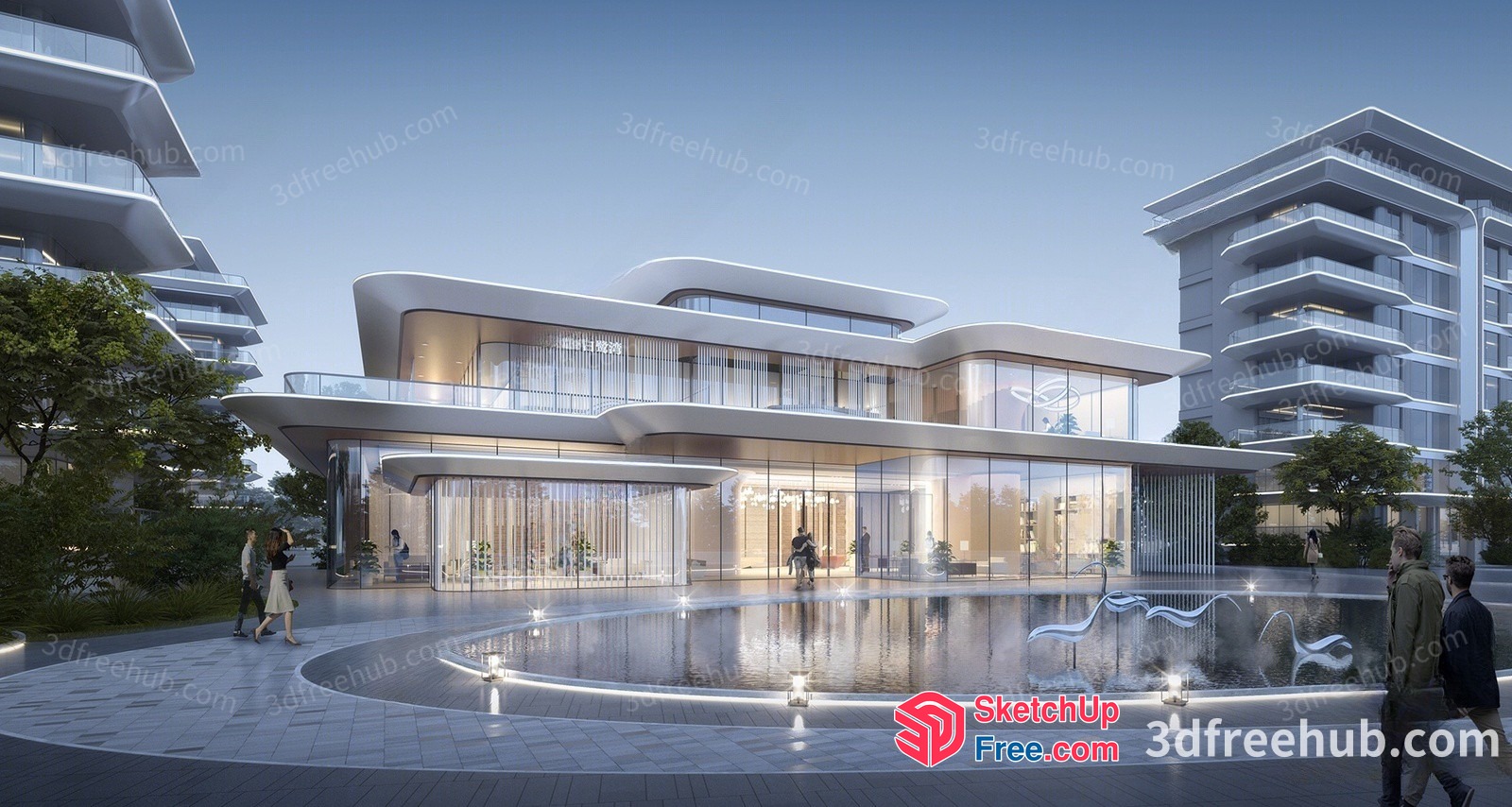 Modern Luxury Villa With Glass Curtain Wall And Water Feature 3D SketchUp File