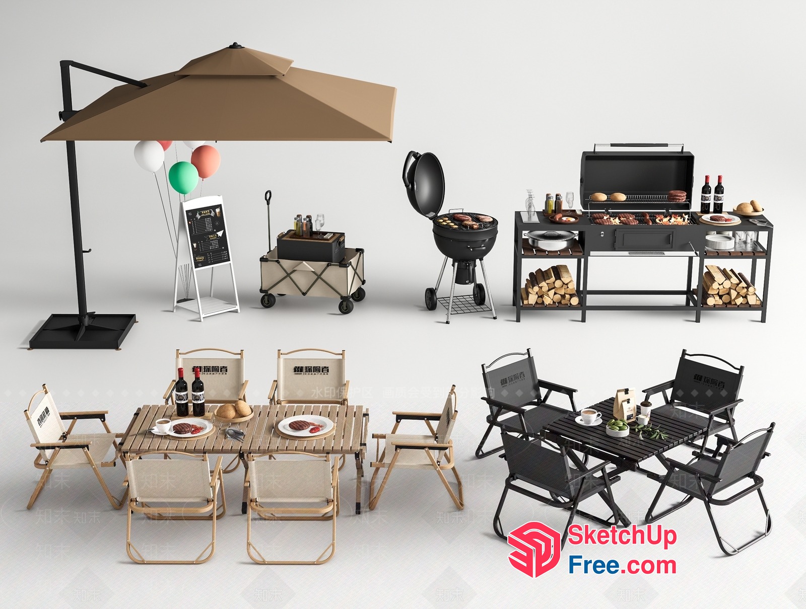 Outdoor Dining And Grilling Setup 3D SketchUp File