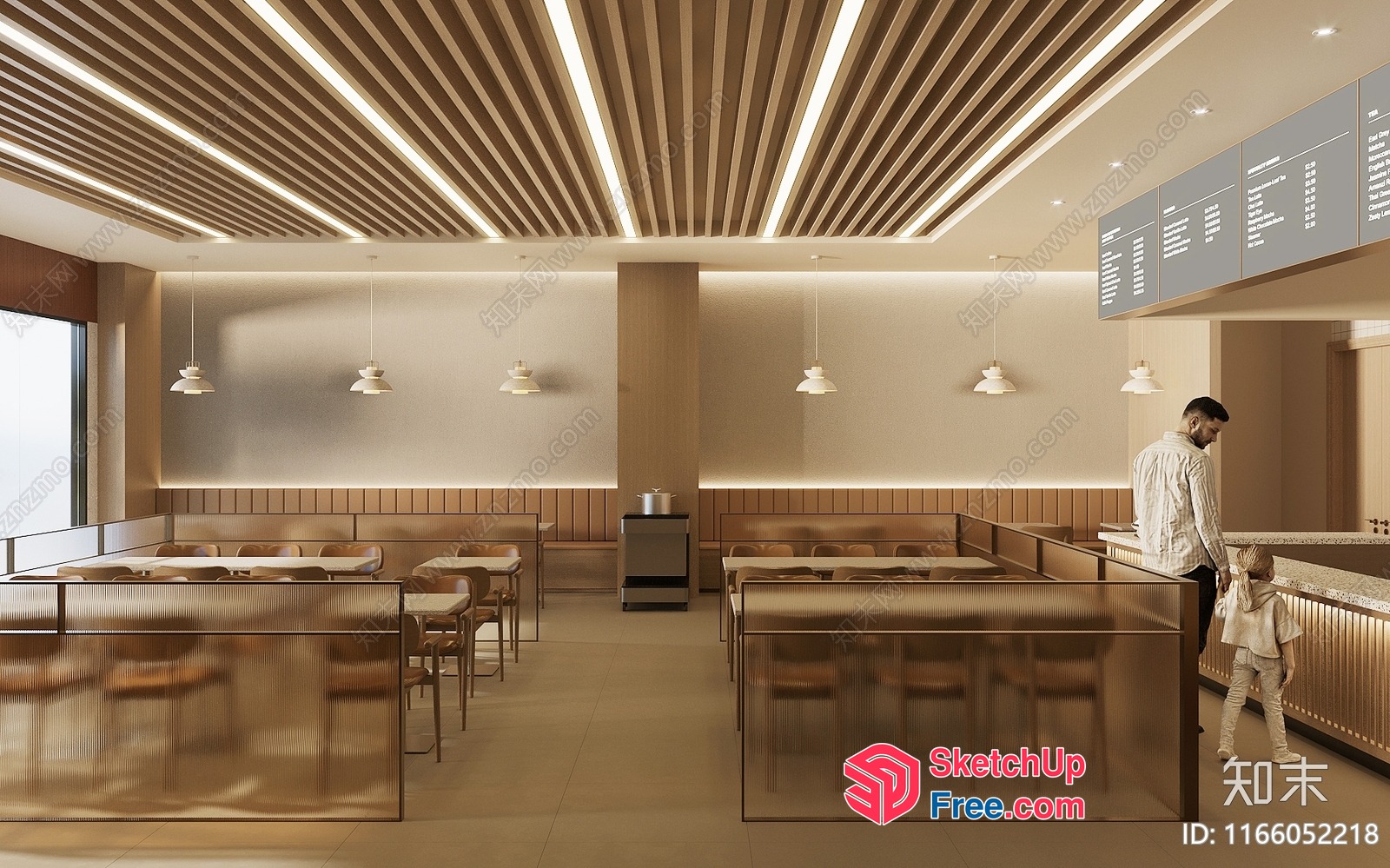 Modern Restaurant Interior With Elegant Light Fixtures 3D SketchUp File