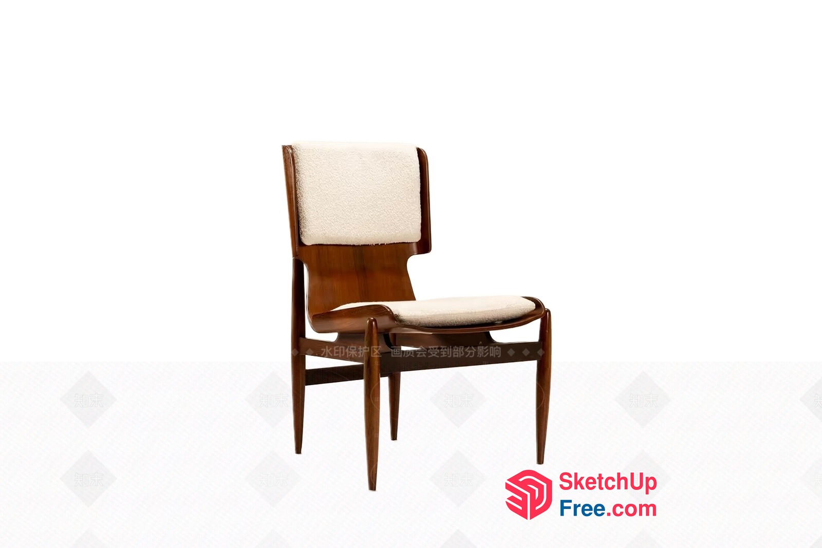 Elegant Wooden Chair With Creamy Upholstery 3D SketchUp File