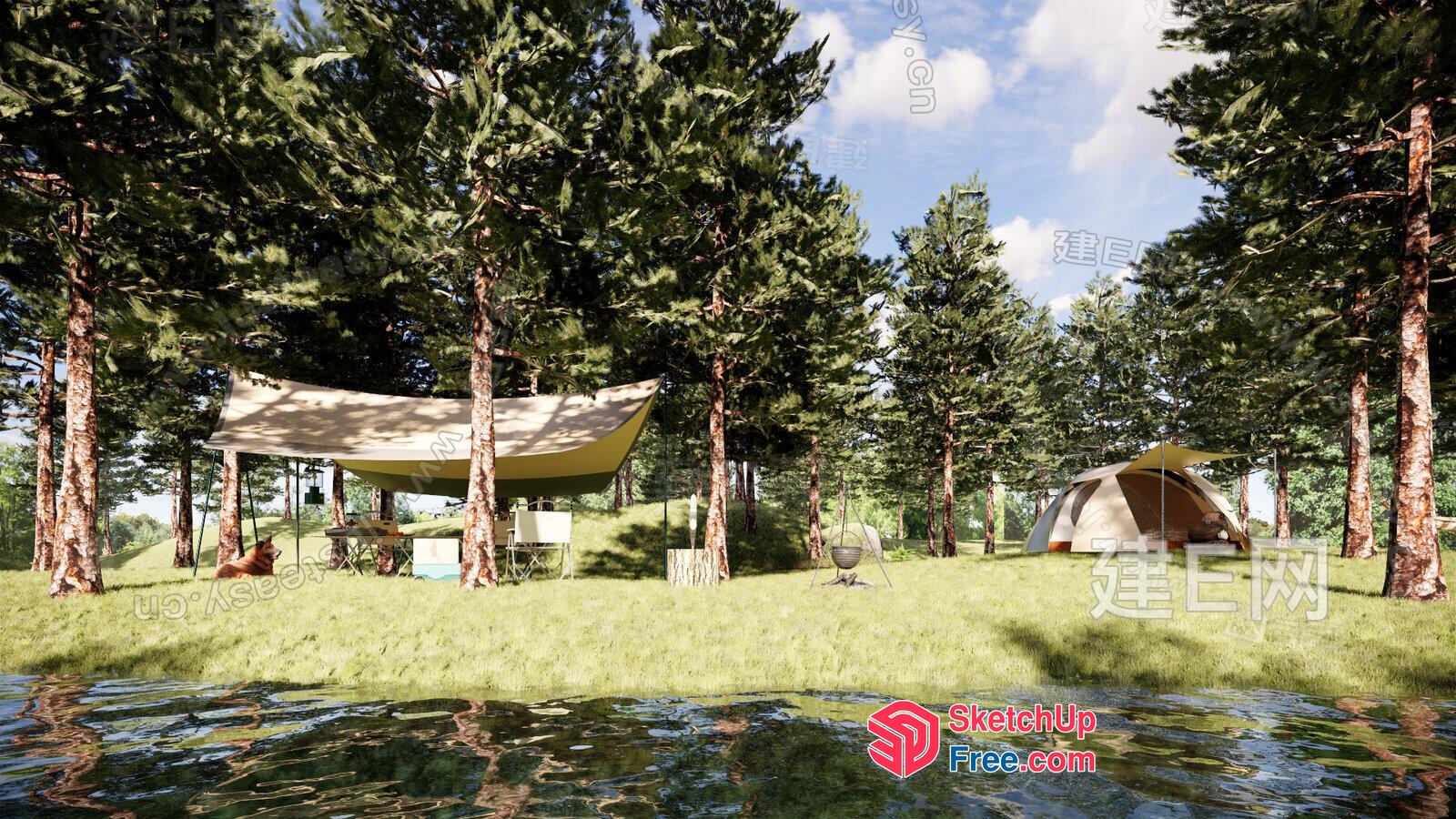 Serene Outdoor Camping Scene 3D SketchUp File