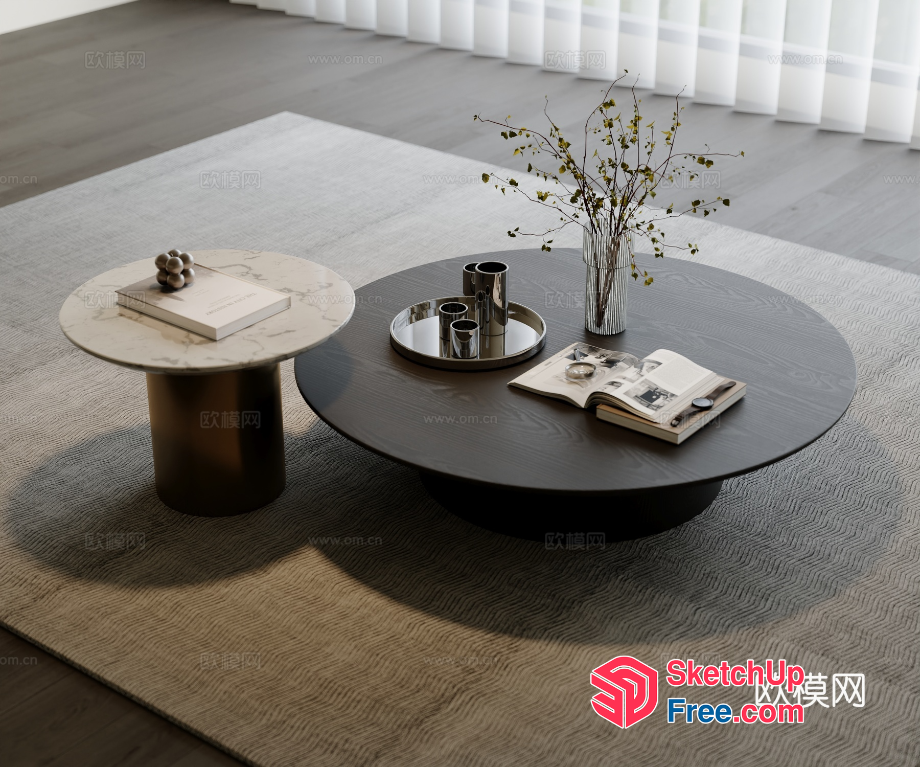 Elegant Living Room Coffee Table And Side Table 3D SketchUp File