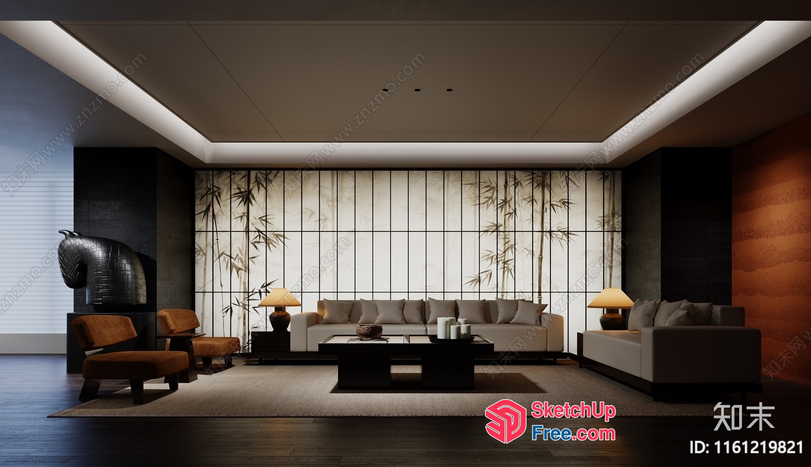 Modern Living Room With Asian-Inspired Decor 3D SketchUp File