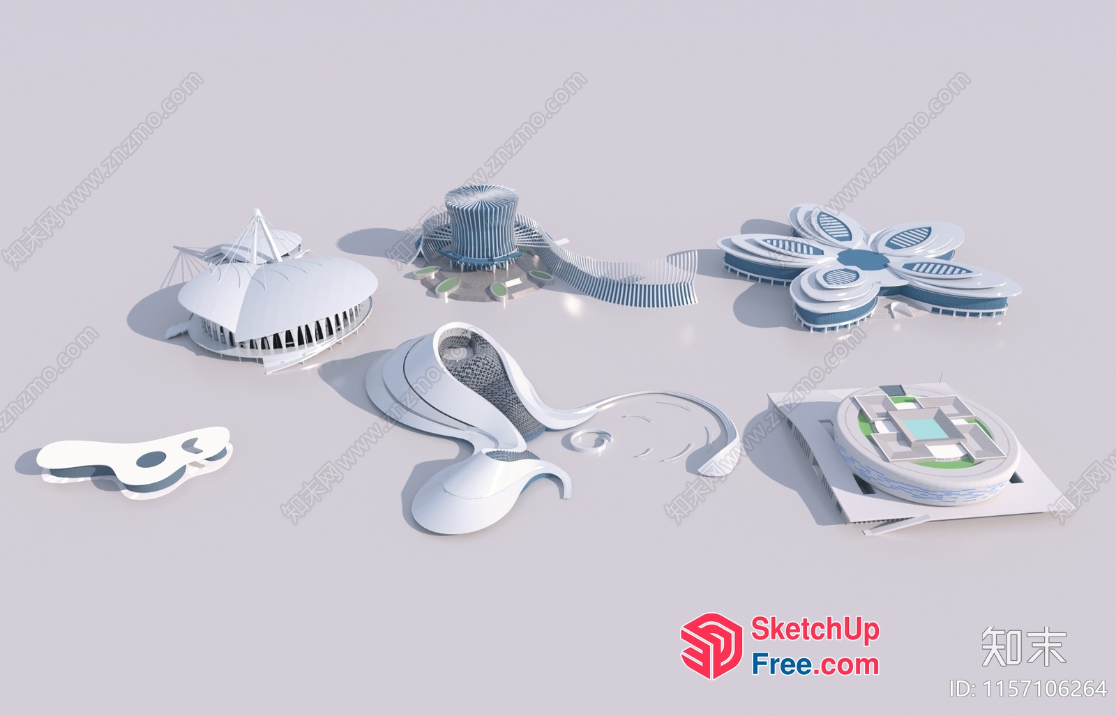 Futuristic White Modern Buildings 3D SketchUp File