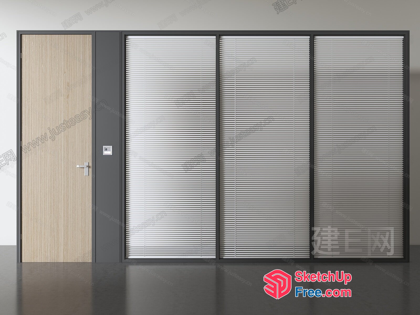 Sliding Door With Blinds And Wooden Door 3D SketchUp File