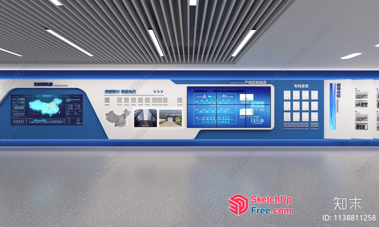 Modern Office Interior With Blue And White Color Scheme 3D SketchUp File